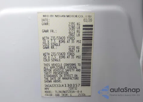 2020 Nissan Murano Sl Intelligent Awd из США, поврежденный, VIN 5N1AZ2CS1LN130357